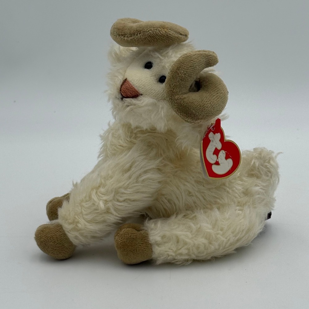 Ty Beanie Babies Ramsey the Ram Cream Shaggy Fur Zodiac Retired Plush 1999 2000